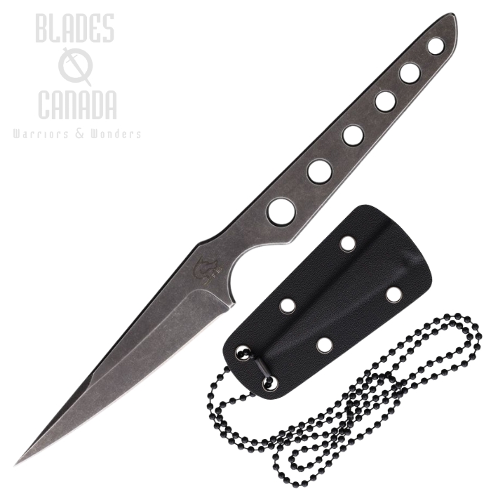 Max Knives Neck Knife, 440C Black Stonewash, Kydex Sheath, MKE3